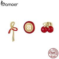 Wholesale Stud Memnon Mono earring Ear Sterling Silver Earrings Red Enamel Piercing Hypoallergenic Bowknot Star Button And Cherry