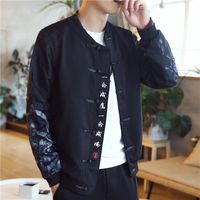 Wholesale Ethnic Clothing Autumn Chinese Style Printed Guan Gong Great Embroidered Large Size Jacket Long Sleeve Coat Tang Suit Kungfu