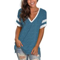 Wholesale Summer New Short Sleeved T Shirts Womens Loose Casual Solid Stitching Sexy V Neck Top T Shirt All Match Street Tops Women