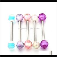 Wholesale 2Pcs Fluorescence Tongue Piercing Stainless Steel Tongue Barbell Nipple Piericng Ring Sexy Lengua Pircing Pezon Zungen Piercing F Moev Pgdd