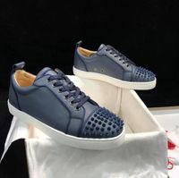 Wholesale 2021 red bottom mens designer shoes sneakers Strass dark navy genuine leather prom luxury men casual shoe sports rivet high quality plus size