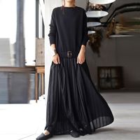 Wholesale Casual Dresses Women Suit Dress Female Thin Long Nice Japan Style Black With Belt Chiffon Fashion Spring