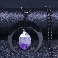 Wholesale Witchcraft Divination Moon Purple Natural Crystal Stainless Steel Necklace Women Black Color Necklaces Jewelry bijuteria NXS02