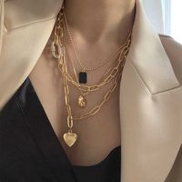 Wholesale Luxury designer Necklace Peri sBox set Paper Clip Chain Love Heart Black Square Portrait for Women Minimalist Layered