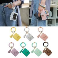 Wholesale Card Holders Wristlet Keychain Holder Wallet Beaded Bracelet Leather Tassel Purse Car Key Ring Handbag For Women Girls