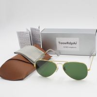 Wholesale 1pcs Designer Brand Classic Pilot Sunglasses Fashion Women Sun Glasses UV400 Gold Frame Green Mirror mm Men s mm Lens with Box