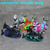 Wholesale Submarine shape Silicone Hookah Bongs Water Pipes with types bowls smoking glass oil bubblers hookahs opaque quartz bangers dabber wax tools