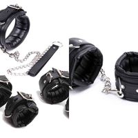 Wholesale NXY SM Bondage Pu Leather Padded Handcuffs Wrist Cuffs Ankle Neck Collar Set Bdsm Cosplay Accessories Slave Porno Sex Adult Game0107