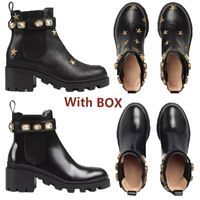 Wholesale Women Designer Boots Desert Martin Black Embroidered Bee Rhinestone Chunky Heel Boot Booties Non Slip Shoes Size