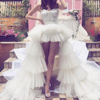 Wholesale Skirts Puffy Party Skirt White Faldas Tulle Maxi High Low Ruffles Women Front Short Back Long Satin Zip