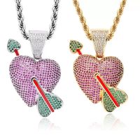 Wholesale Cubic Zirconia Arrow Pierced Heart Necklace Jewelry Set k Gold Bling Iced Out Love Pendant Hiphop Necklaces Women Men Stainless Steel Chain Dropship