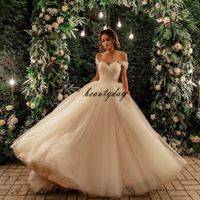 Wholesale 2021 New Colorful Wedding Dresses With A Line Off Shoulder Sexy Backless Bridal Gowns Beads Pleats Tulle Sweep Train Vintage Plus Size