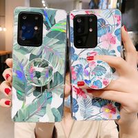 Wholesale Folding Bracket Marble Phone Cases For Samsung S21 Ultra s plus Fashion Laser Flowers Funda For Samsung Galaxy A42 G S21 FE Cover