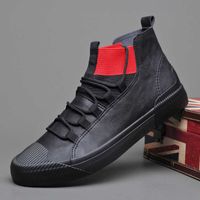 Wholesale Autumn Men s Fashion Boots Korean Black High Top Shoes Men Wear Resisting Loafers Designer Leisure Vulcanized shoes