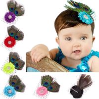 Wholesale 500pcs Baby Girl Hairband Newborn Headwear Peacock Feather Children Tiaras Bandanas Kids Hairs Accessories Elastic HairBand