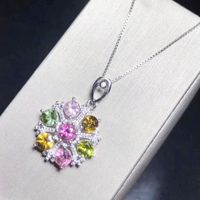 Wholesale Lockets Natural Real Colorful Tourmaline Snowflake Necklace Pendant Per Jewelry mm ct pc Gemstone Sterling Silver T210234