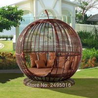 Wholesale Apple shape Outdoor Rattan sunbed Roofed Lounger Wicker Patio Lounge Daybed for poolside hotel brown