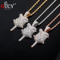 Wholesale Pendant Necklaces GUCY Gold Rose Flower Petals Necklace With Tennis Chain Silver Color Iced Out Cubic Zircon Men s Hip Hop Jewelry Gift