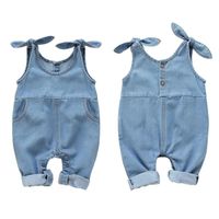Wholesale Clothing Sets Summer Boys And Girls Baby Suit Denim Solid Suspender Jeans Pants Outfits Children Girls Costumes