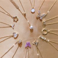 Wholesale Aug Jewelry Optional Necklace New Female Butterfly Love Pearl Fish Tail Real Gold Color Preserving Pendant