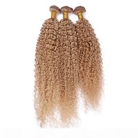 Wholesale 9A Honey Blonde Peruvian Human Curly Hair Weaves Strawberry Blonde Jerry Curly Peruvian Human Hair Bundles Machine Double Weft