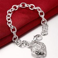 Wholesale Charm Bracelets Women s Fashion Jewelry Sliver Hollow Heart Chain Lobster Clasp Bracelet Bangle Romantic Gift Lucky Love True