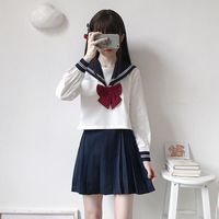 Wholesale Clothing Sets Japanese Style S xl Student Girls School Uniforms Navy Costume Women Sexy JK Suit Sailor Blouse Pleated Skirt Set