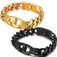 Wholesale Charm Bracelets Punk Jewelry Men s Cuban Chain Bracelet MM Stainless Steel Black Gold Color Boxing Gloves Inch