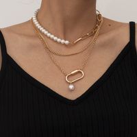 Wholesale LOVOACC Vintage Paperclip Necklaces for Women Fashion Multi layer Pearl Chain Necklace Asymmetric Hollow Choker Jewelry