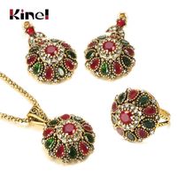 Wholesale Jewelry Sets Luxury designer Bracelet Kinel Ethnic Bride Crystal Flower Earring Ring Fashion Antique Gold Necklace For Women Boho