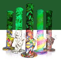 Wholesale Glow in the dark Hookah Silicone Bongs Color Print Smoking Water Bong inch Straight Pipes With Glass Bowl