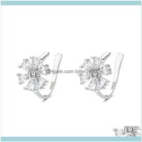 Wholesale Earrings Jewelrysimple Design Mini Daisy Flower Stud Earring Shiny Zircon Ear Clip On Without Hole For Girl Women Jewelry Drop Delivery