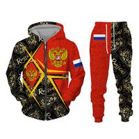 Wholesale Brand Fashion Hoodie jacket Pants Suit Russian Flag Printed Men Women Zipper Sweatshirts Set Autumn and Winter pc Tracksuit
