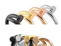 Wholesale Stainless Steel Nail Band Rings for Women Men jewelry Cubic Zirconia Gold Silver Rose Black Ring with red bag