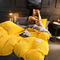 Wholesale New Plain Color Thicken Flannel Warm Bedding Set Velvet Duvet Cover Bed Sheet Pillowcases Home Bed Linens S2