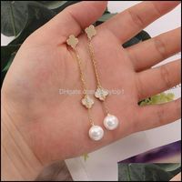 Wholesale Jewelryfashion Tassel Earrings High Quality Cubic Zirconia Four Leaves Snowflake Simulated Pearl Pendant For Women Stud Drop Delivery Y