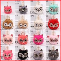 Wholesale Big Eyes Owl Plush Keychain Imitation Pompom Keyrings Women Charm Jewelry Bag Pendant Car Key Holder Cell Phone Straps Charms