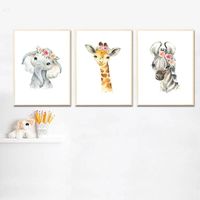 Wholesale Paintings Nordic Baby Elephant Lion Poster Nursery Canvas Wall Art Print Floral Animal Painting Kids Children Bedroom Decoration Picture