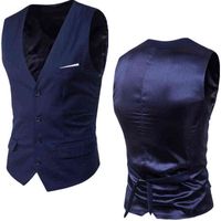 Wholesale Men s Navy Blue Dress Suit Vest Waistcoat Slim Fit V Neck Tuxedo Vest Men Formal Business Smart Casual Gilet Homme XL