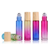 Wholesale 10mL Essential Oil Diffusers Bottle Glass Roller Bottles Roll With Wood grain Plastic Cap and Stainless Ball Gradient Color HH21