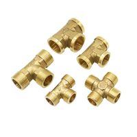 Wholesale T shaped Inch Copper Metal Threaded Water Pipe Connector Brass Male Female Tee Connectors Cross Water Splitter