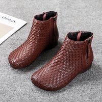 Wholesale Boots Weave Plaited Shoes Women s Ankle Casual Spring Autumn Leather Ladies Concise Short Black Booties Female
