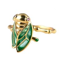 Wholesale 2021 New Real S925 Pure Sier Chinese Style Gold plated Bamboo Open Woman Burnt Blue Cicada Ring