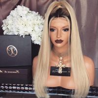 Wholesale Straight b Glueless Full Lace Wigs Remy Human Hair with Baby Hair Ombre B Dark Roots Blonde for Black Women Rxsab