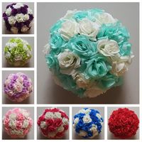 Wholesale Decorative Flowers Wreaths Tiffany Blue Color quot cm Wedding Decorations Silk Kissing Pomander Rose Balls Bouquet Decoration Ball