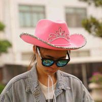 Wholesale Western Style Pink Cowboys Hats Cowgirl Hat For Women Girl Tiara Cowgirl Hat Cowboy Cap Holiday Costume With Feather