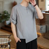 Wholesale Men s T Shirts MrGB Chinese Style Summer Single Button Men Shirt Loose Short Sleeve Casual T shirt Hanfu Big Size Solid Color Retro Tops