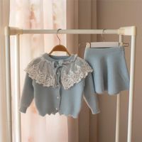 Wholesale baby girls Clothes set Lace Wool Sweater suit for girl Autumn Spring Kids Clothing Children outfits Shirt skirt Outerwear