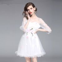 Wholesale Casual Dresses Arrival Woman Puff Sleeve Retro Flowers Appliques Dress Ball Gown Party For Beautiful Ladies NS764