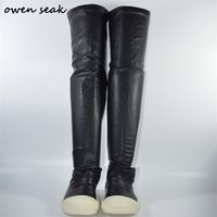 Wholesale Owen Seak Women Shoes Over Knee High Boots Luxury Trainers Lace Up Winter Casual Brand Zip Snow Flats Black Big Size